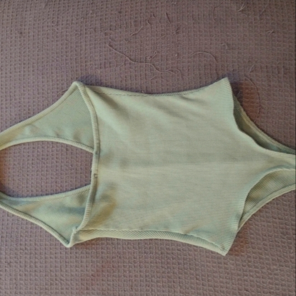 Lulu's Sage Green Ribbed Halter Bodysuit - Picture 5 of 6